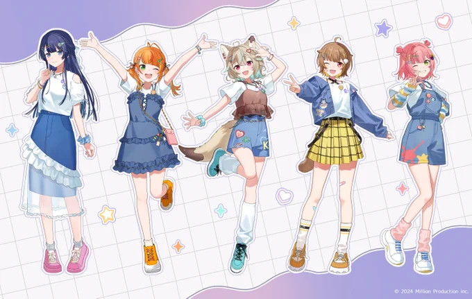 Million Production×BOOKOFFコラボにて ゆらぎゆらさん、小廻こまさん、甘狼このみさん、音ノ瀬らこさん、虹深°ぬふさんのイラストを描かせていただきました #ミリプロ