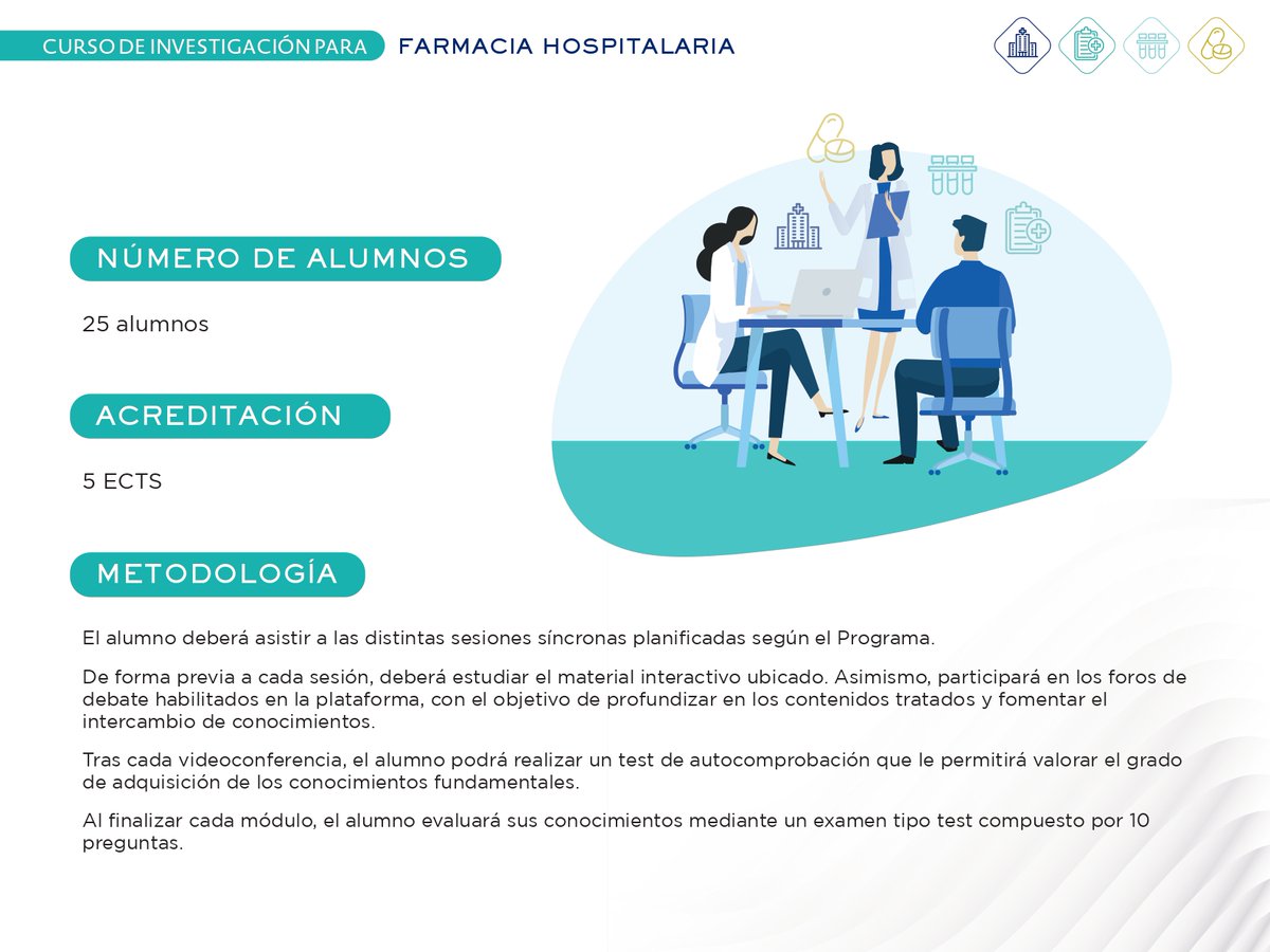 sefh_'s tweet photo. 🔬💊🏥Curso de Investigación para Farmacia Hospitalaria @sefh_ @ufvmadrid con colab. @AbbVie_ES 

🗓️Inicio: 5 mayo (duración: 5 meses)
🎓 5 ECTS

Si eres socio/a SEFH solicita una de las 25 plazas disponibles antes del 13 de abril 👉 https://t.co/MsmKWttX6q https://t.co/F0Y3UVbp0x