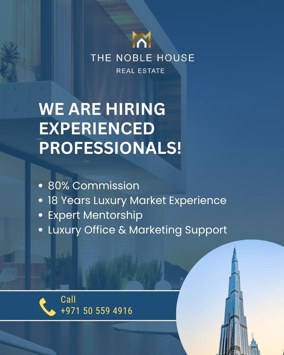 ghnavab's tweet photo. This is a great opportunity for senior brokers in the market who are looking for a well established brand with years of expertise in dubai growing market. We have seen all cycles since 2008, then 2020, and through out we have shaped and adjusted accordingly with success. We keep moving as Dubai teaches us. Join us today.