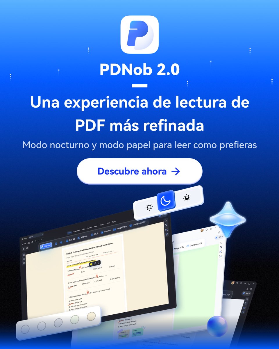 PDNobEspanol's tweet photo. PDNob 2.0 ofrece una experiencia de lectura mucho más cómoda.
Con modos como Noche y Papel, puedes adaptar la visualización a tu estilo en cualquier momento.
#PDNob #LecturaPDF #PDFEditor https://t.co/OiK3c3td1p