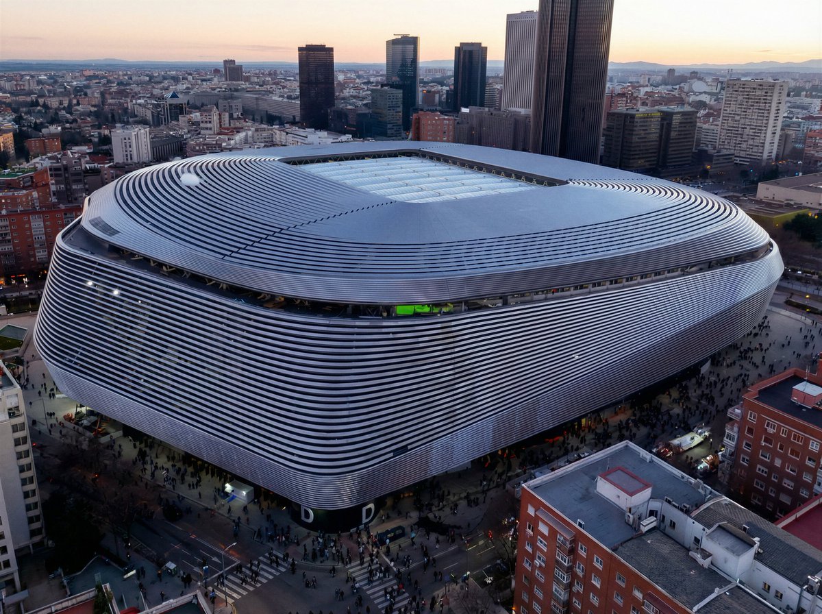 FootballPulse77's tweet photo. 🛑BREAKING: Real Madrid have SLAMMED SHUT the Santiago Bernabéu roof ahead of tonight’s UCL clash vs Bayern Munich!  

 The cauldron is officially sealed. Get ready for an absolute wall of noise… Bayern are walking into the loudest 90 minutes of their lives. 
 
Who’s ready for an electric night? #UCL #HalaMadrid