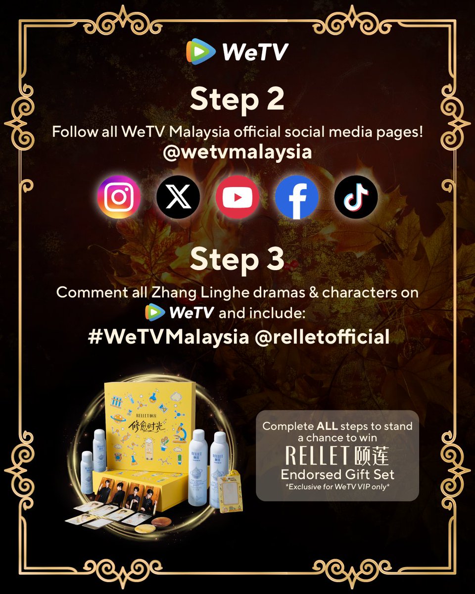 wetvmalaysia's tweet photo. 🇲🇾 Malaysia Fans! Complete all steps for a chance to win the Zhang Linghe RELLET Endorsed Gift Set!
✨ Exclusive for WeTV VIP only ✨
#ZhangLinghe #张凌赫
#WeTV #WeTVMY #WeTVMalaysia #WeTVAlwaysMore
#RELLET #relletofficial #THCOMalaysia #freda_skincare https://t.co/pufp5IGObg