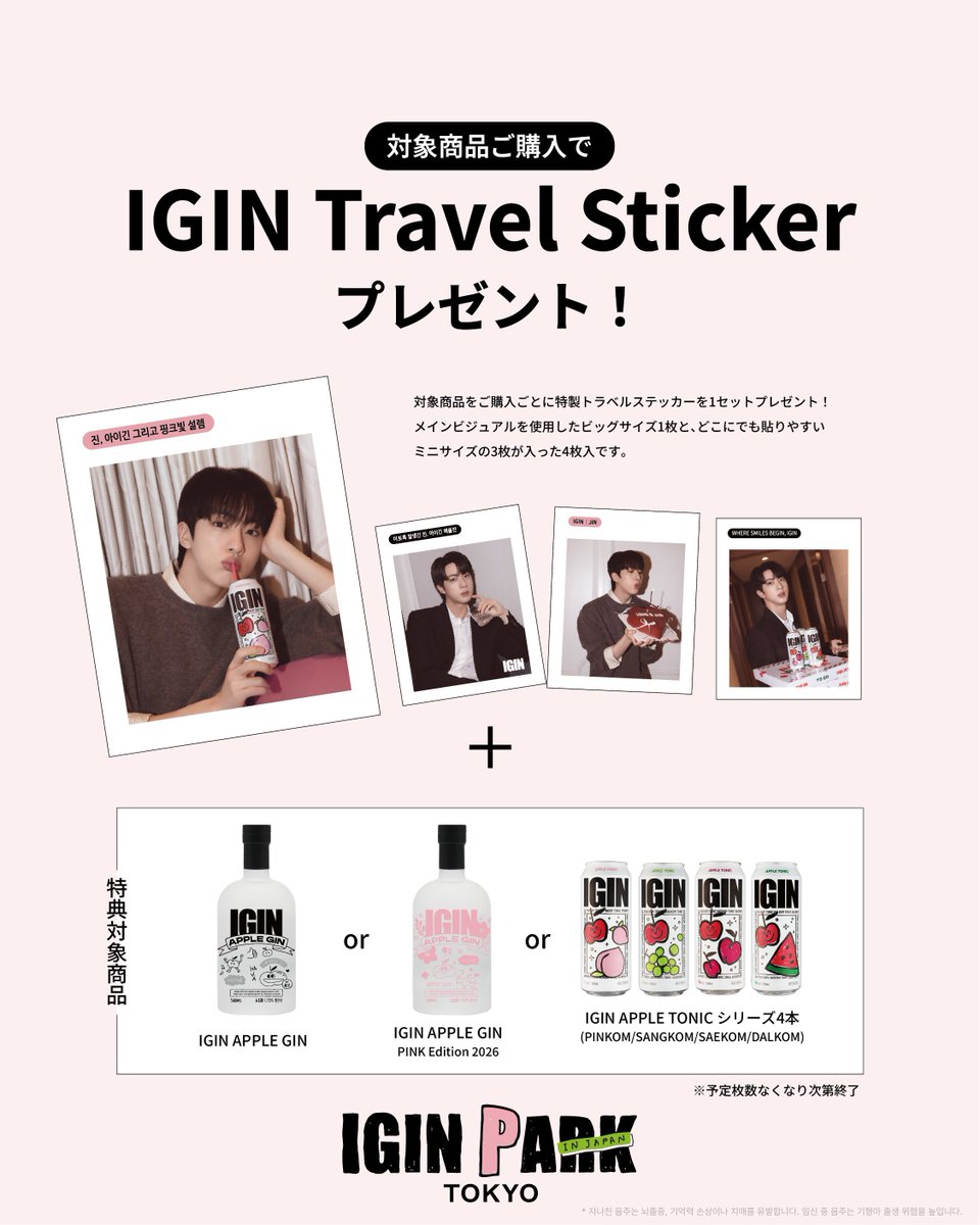 BTS JIN IGIN APPLE GIN トラベルステッカー付き BTS JIN IGIN APPLE
