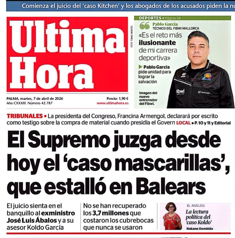 NNGGBalears's tweet photo. Setmana de Champions League i el Mallorca acaba de guanyar al Real Madrid,

Però la portada és aquesta👇👇

Mentre els ciutadans de les Balears ho passaven malament, @F_Armengol i el @psibpsoe feien negocis i corrupció amb la trama.😳

Ara, als jutjat a passar comptes… https://t.co/MIJ4DNhGSm