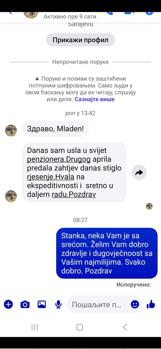 Kada samo radite svoj posao, a građani vam zahvaljuju i žele sreću u daljem radu, znajte da sistem funkcioniše besprekorno. Gospođa Stanka je predala zahtjev za penziju 02.04., a samo 4 dana kasnije, već 06.04. dobila je rješenje o penzionisanju na kućnu adresu. ❤️💙🤍