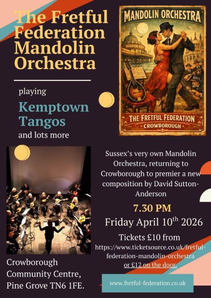 fretfed's tweet photo. A world premier for Crowborough with the first performance of Kemptown Tangos by David Sutton Anderson. #crowborough @ccc #mandolin https://t.co/FYMhE2j0bf