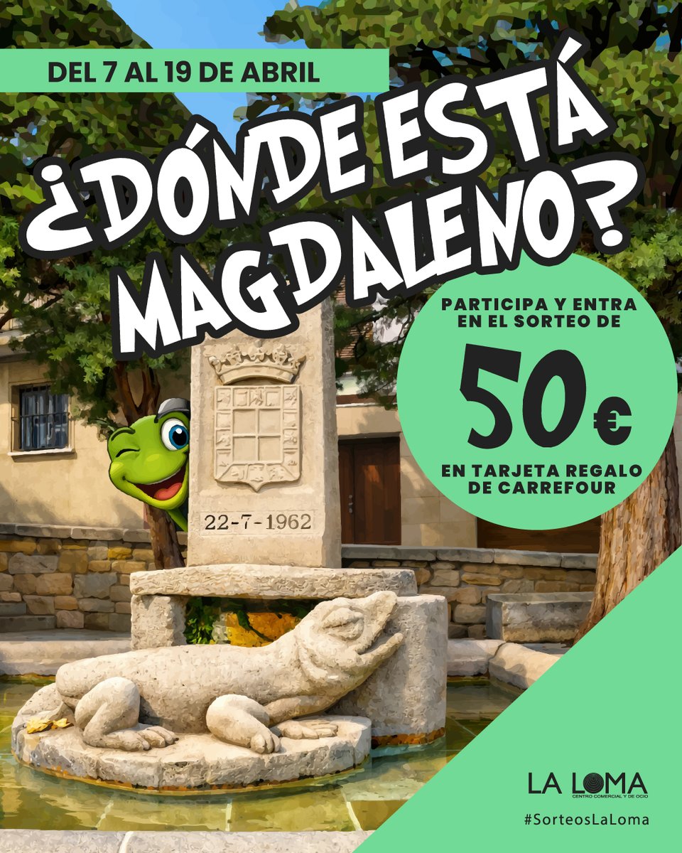 👀 ¿Lo ves… o no lo ves? 

Magdaleno se ha escondido y solo los más atentos lo encontrarán 🐸✨ 

📅 Del 7 al 19 de abril 
🎁 Participa en la web y entra en el sorteo de 50€ en tarjeta regalo Carrefour 

#Sorteo #CCLaLoma #Juego #Magdaleno #jaen