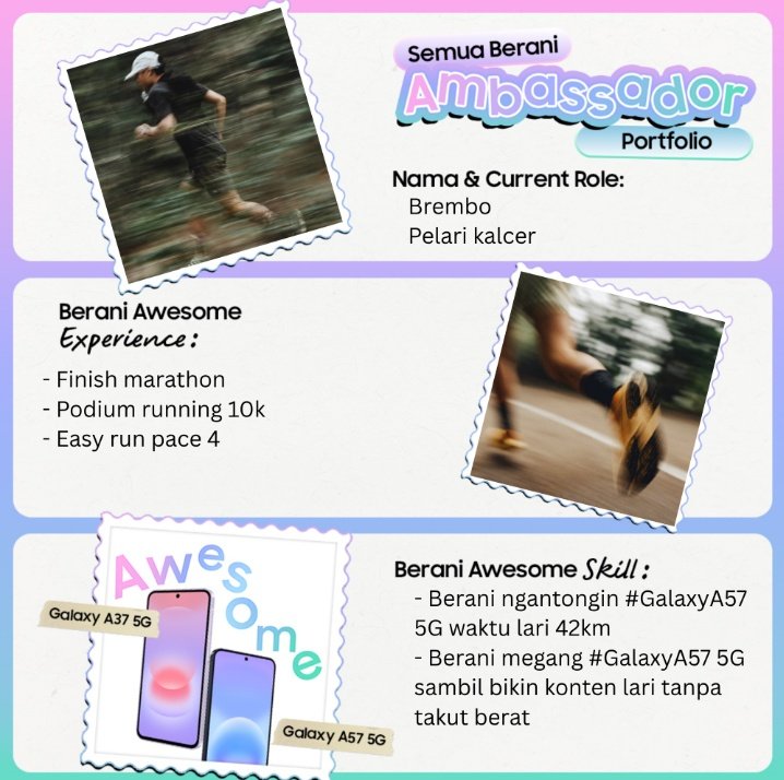 sifaasptr's tweet photo. @samsungID Ini portfolio aku sebagai Awesome Generation #SemuaBeraniAmbassador 🤩🥳 Gara-gara fitur desainnya yang tipis di #GalaxyA57 5G #GalaxyA37 5G yang worth the price, gue jadi makin pede bawa HP ke mana-mana 😆 Nggak ganggu sama sekali 😍 #SemuaBeraniAwesome #A57A37Berani https://t.co/SiEoJ7gSGW