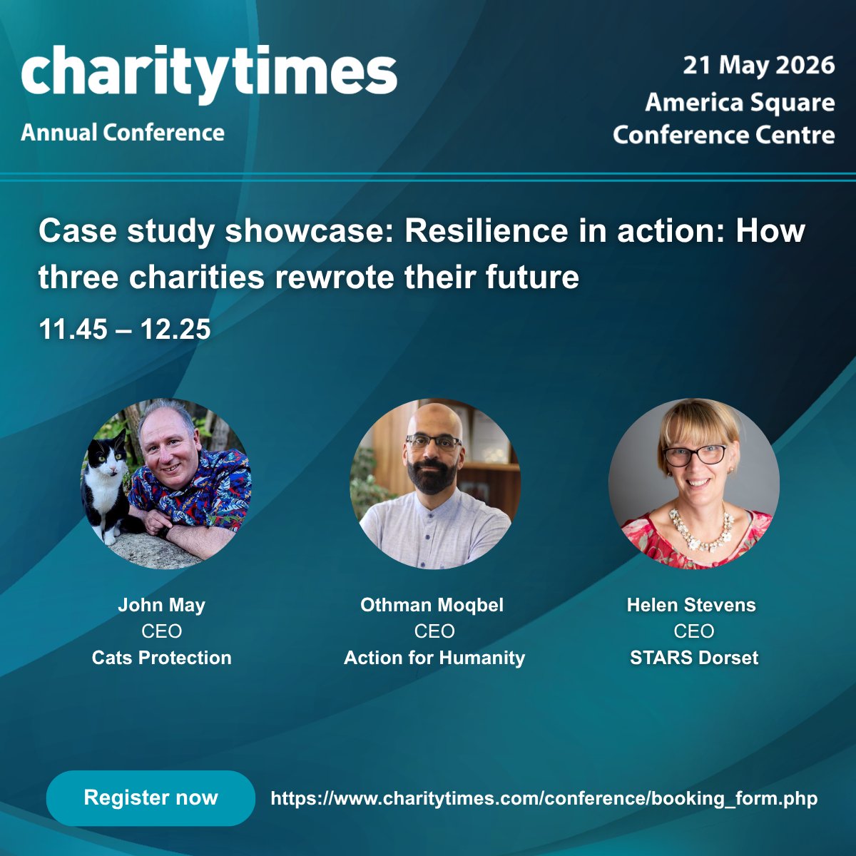 CharityTimes's tweet photo. Resilience in action: How three charities rewrote their future
Case study showcase at the #CTConference

🕦 11.45 – 12.25 | 🗓️ 21 May 
📍America Square Conference Centre 

Register here to secure your place: https://t.co/x5APdqpO6W https://t.co/N4jUn6Frxo