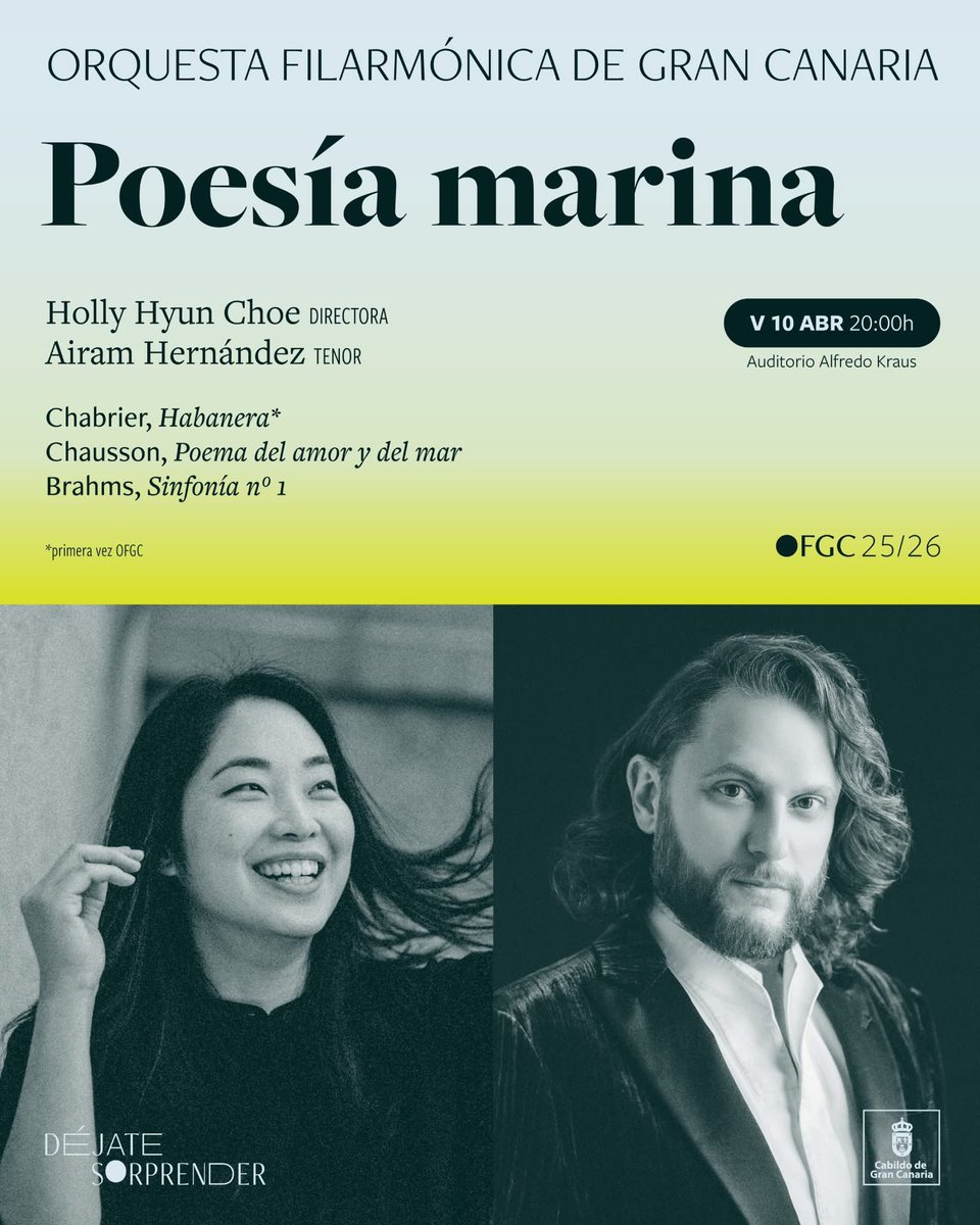 ofgrancanaria's tweet photo. 🎼 Arrancan los ensayos de 𝓟𝓸𝓮𝓼í𝓪 𝓶𝓪𝓻𝓲𝓷𝓪, con el debut de la directora Holly Hyun Choe al frente de la #OFGC🎻✨.
En programa, Chausson y Brahms unidos por el hilo de la emoción:
📅 Viernes 10 de abril
📍 Auditorio Alfredo Kraus
🕗 20:00 h
ℹ️ https://t.co/MBiyn9sd3F https://t.co/NmQ3a2ClAI