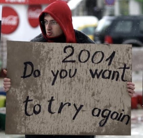 “2001, do you want to try it again?” 🇦🇱

An Albanian in Tirana at a protest against the systematic discrimination of Albanians in their homeland in Macedonia in 2003 🇲🇰 🇦🇱
