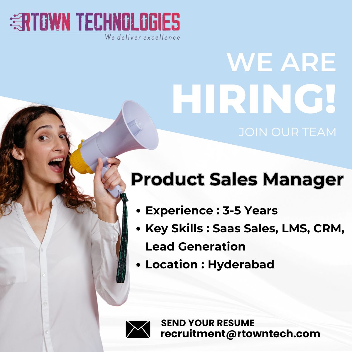 crontle7's tweet photo. 🚀 RTown Technologies is Hiring | Product Sales ManagerWe’re looking for a results-driven Product Sales Manager with strong SaaS sales experience to drive business growth and build strong client relationships! 📈🚀 https://t.co/iqKhG4BIGY