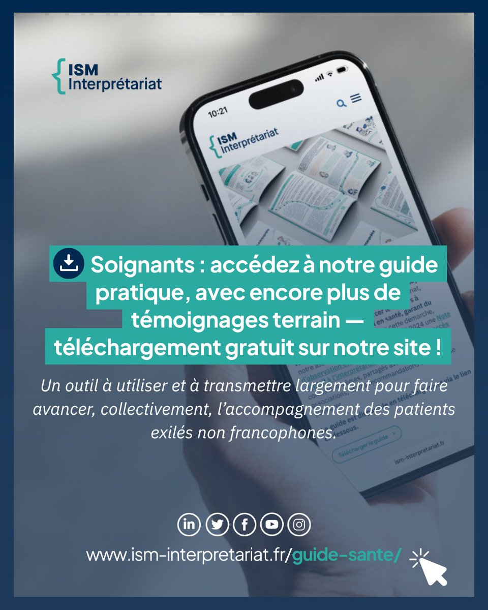 ISM_Inter's tweet image. [#JournéeMondialeDeLaSanté] 📝🩺📥 Soignants : (re)découvrez une ressource essentielle pour vos pratiques !

Notre guide est à télécharger gratuitement sur notre site ➡️ ism-interpretariat.fr/guide-sante/

#Soin #Exil #Langues #Interprétariat