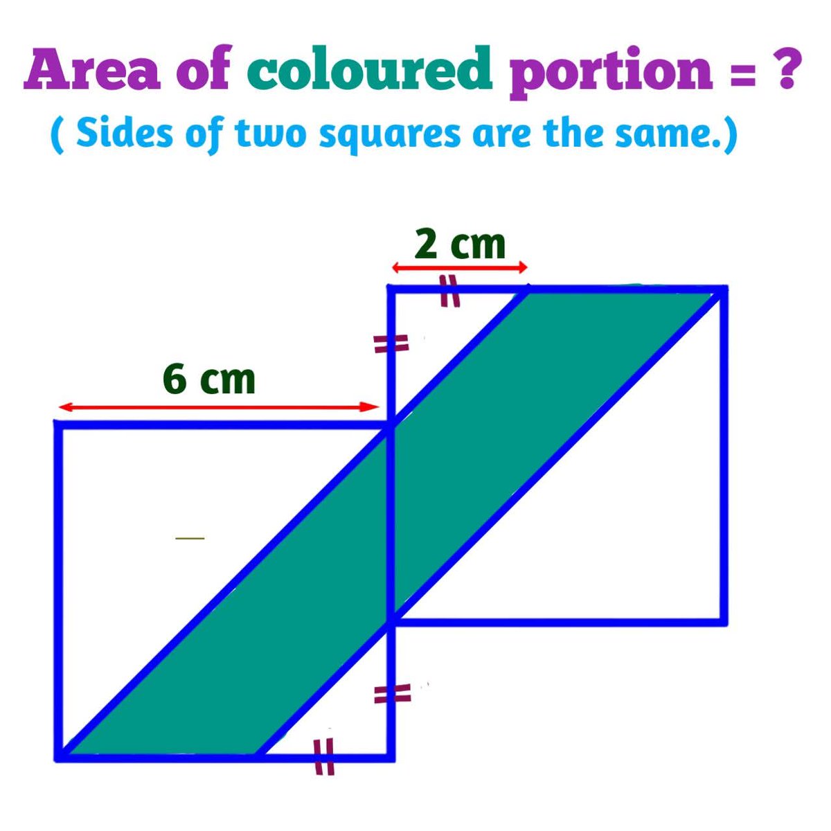 sonukg4india's tweet image. A region is formed by two squares with the same side. What is the area of this colored region?
#square 
#area
#simplification 
#geometry 
#triangle