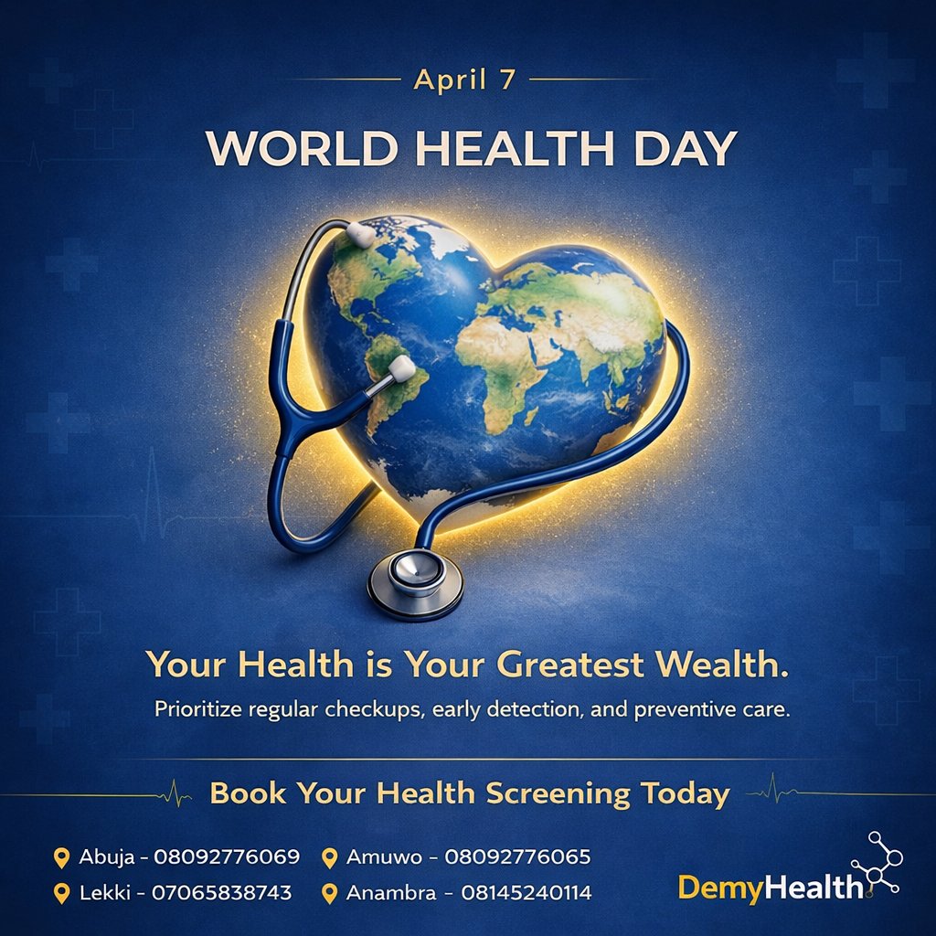 DEMYHEALTH's tweet image. 🌍 World Health Day

Your health is your greatest wealth.
Don’t wait for symptoms — early detection saves lives.

Book your screening today with DemyHealth 💙.

#WorldHealthDay #HealthFirst #DemyHealth #PreventiveCare