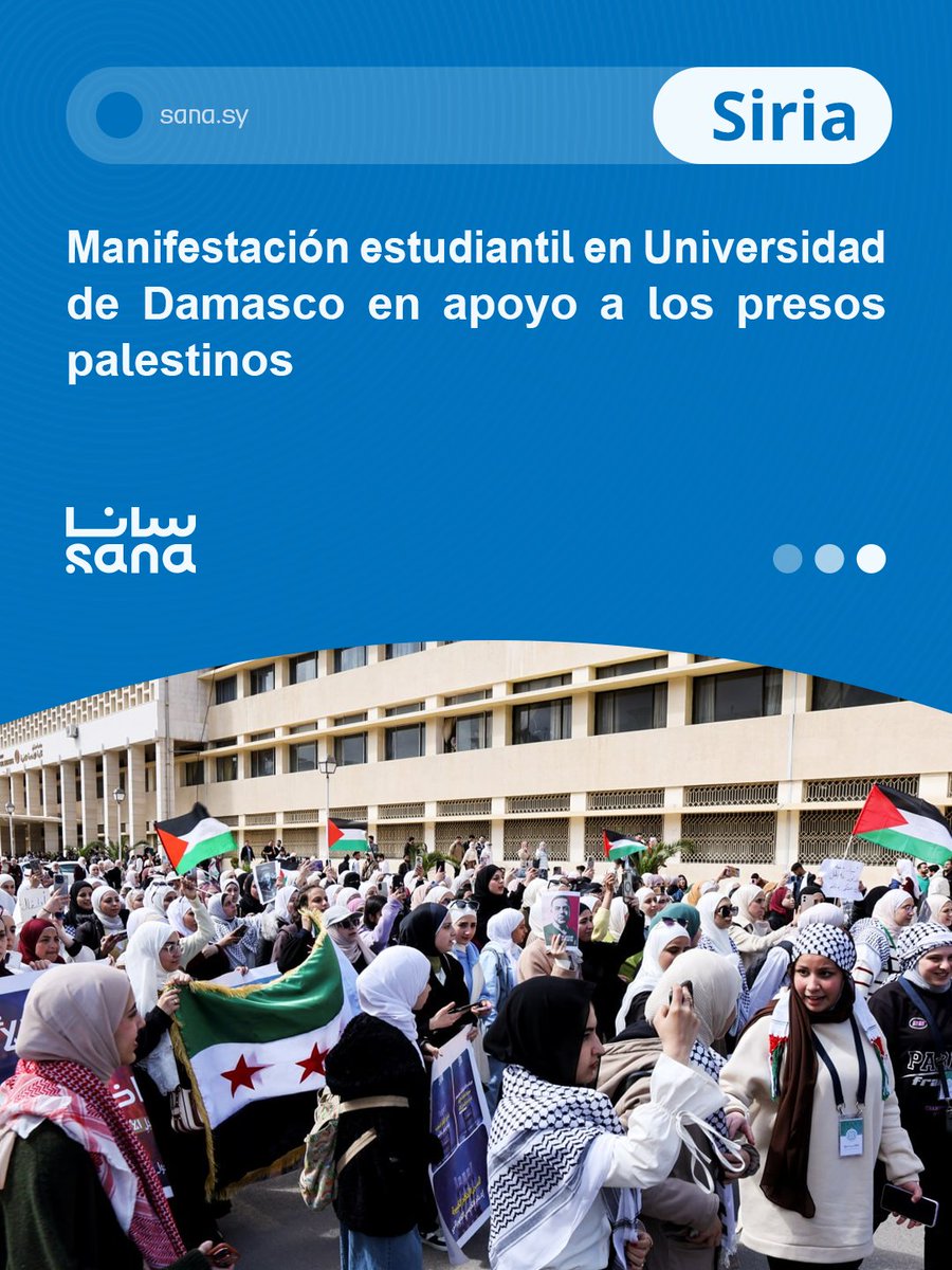 Agencia_Sana's tweet image. Manifestación estudiantil en Universidad de Damasco en apoyo a los presos palestinos

#Universidad #Damasco #Palestina

🖇️Detalles 👉 sana.sy/es/local/23045…