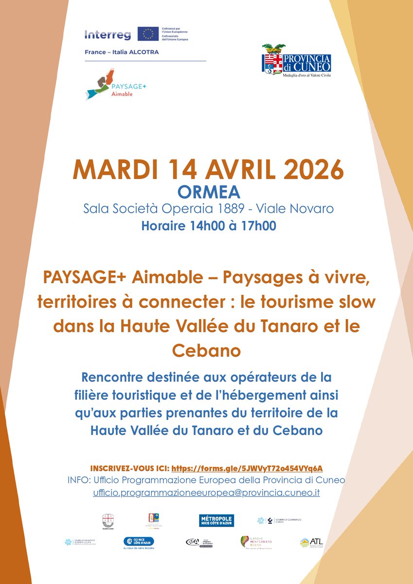 PaysagePlus's tweet photo. Dans le cadre du projet européen PAYSAGE+ Aimable, la Province de Cuneo invite les opérateurs touristiques, les parties prenantes et les acteurs locaux à un moment d’échange et de co-construction https://t.co/6JiHi2ezPK