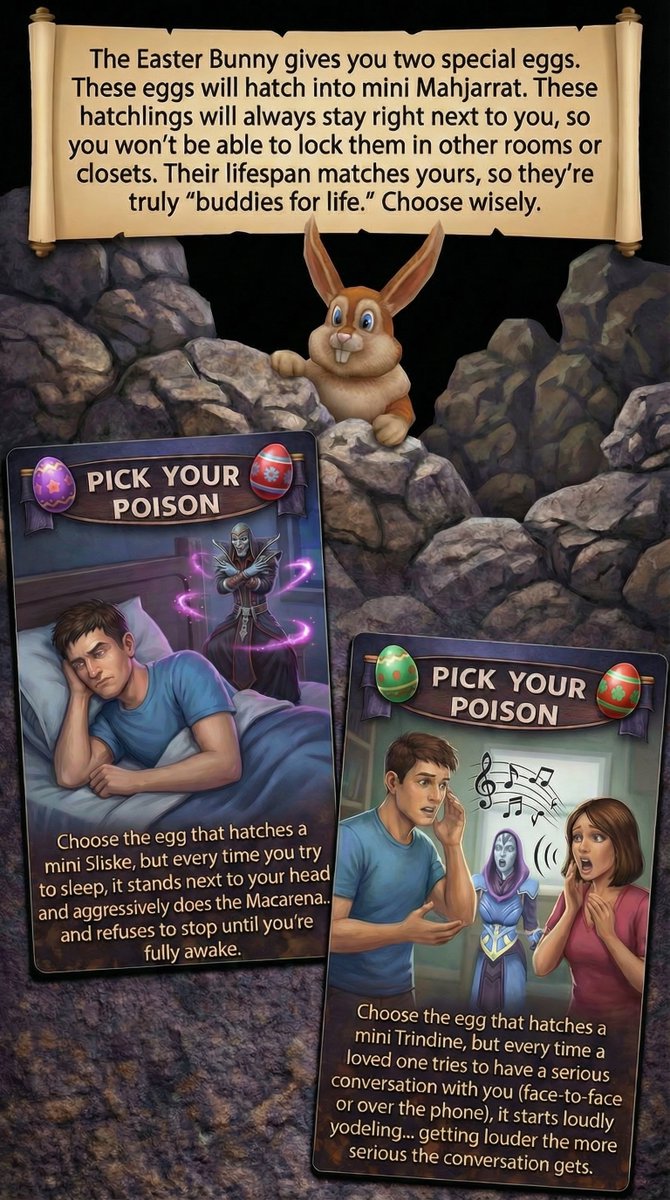 Now that <a href="/RuneScape/">RuneScape</a> is down for the weekly update, it’s time for some post-Easter fun...
Who will you pick… and will you be stuck with for life? 😈

#Runescape