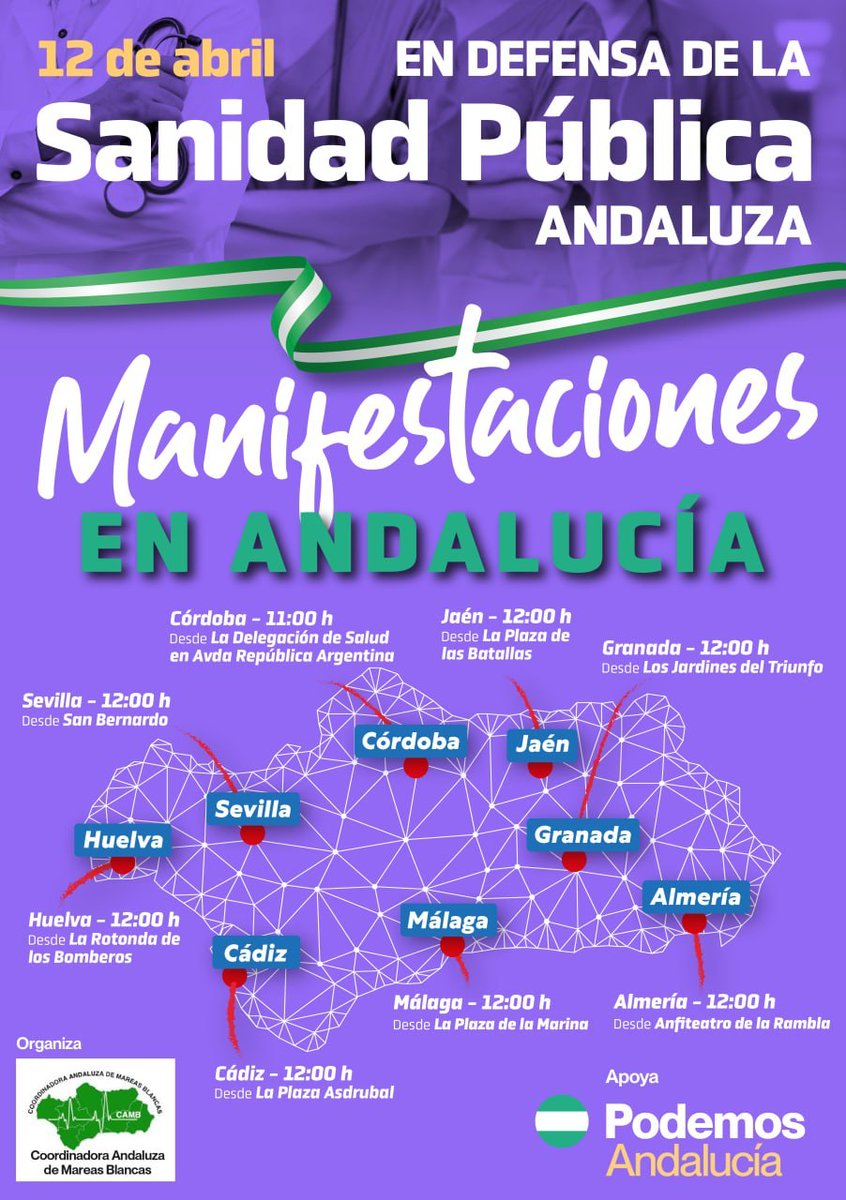 El domingo 12 de abril todo el mundo a la calle en defensa de la sanidad pública. Acude a tu convocatoria. No faltes! #LaSaludEsUnDerecho #LaSanidadPublicaSeDefiende