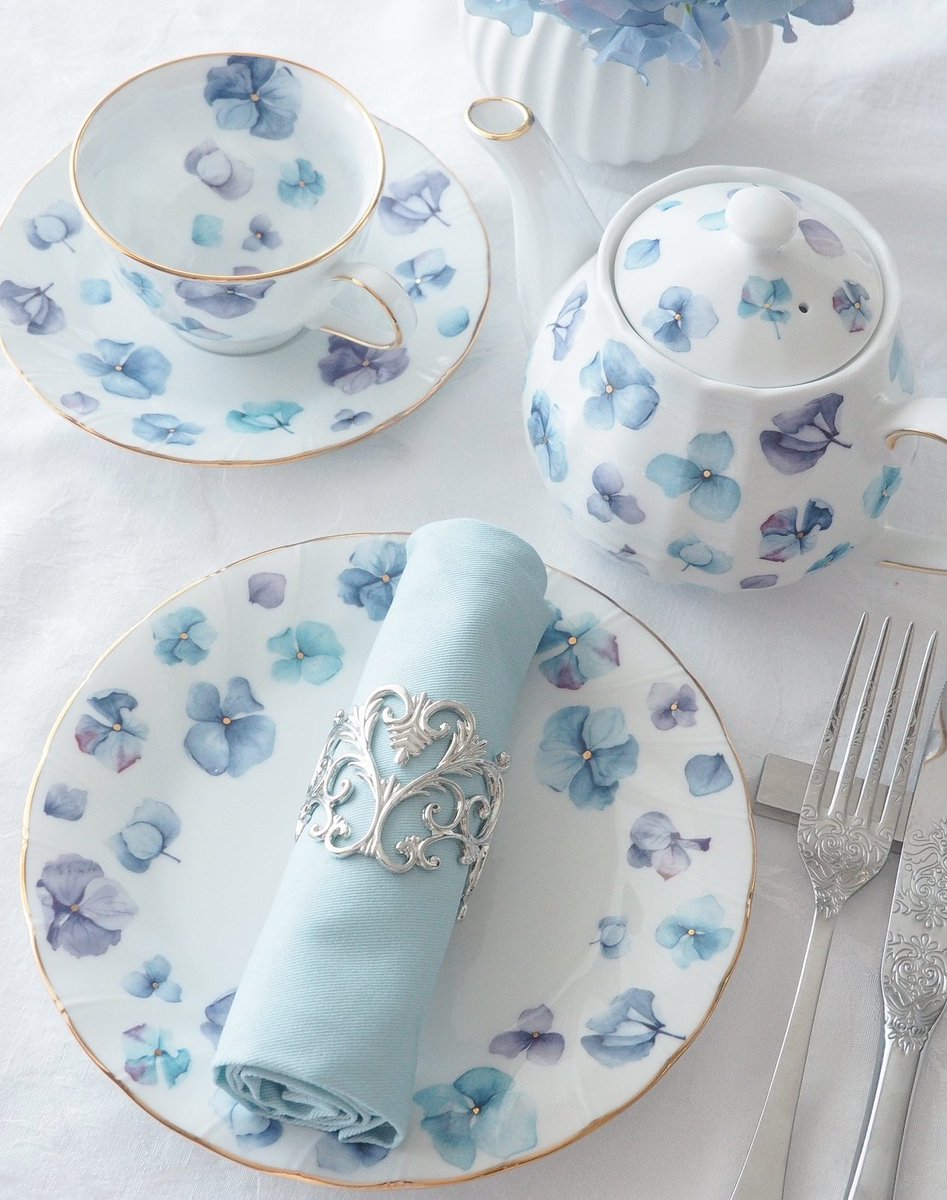 ͛水色紫陽花ティーセット🫖💠