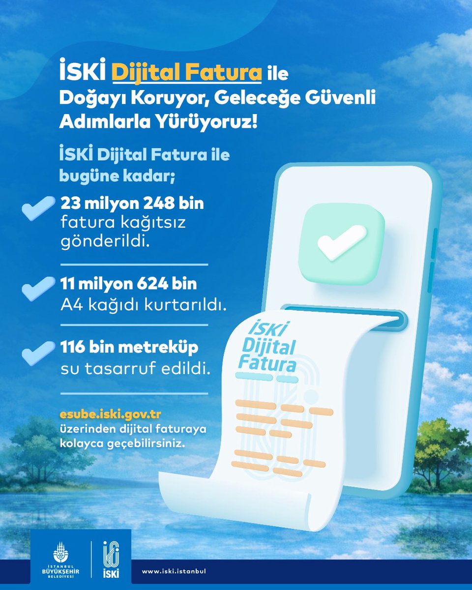 SafakBasa's tweet photo. 📲 Dijital faturayla hem çevreyi koruyor hem de vatandaşlarımıza daha hızlı ve kolay hizmet sunuyoruz. 

🌳♻️ Dijital Fatura uygulamamızla; fatura süreçlerini hızlandırıyor, kağıt tüketimini azaltarak çevresel sürdürülebilirliğe katkı sunuyoruz.

💚 Kağıt israfını azaltmak için https://t.co/sFx0MO3rAm üzerinden dijital faturaya kolayca geçebilirsiniz.