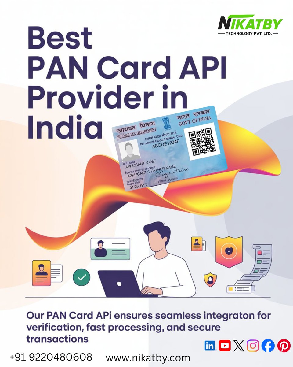 nikatby's tweet photo. 🆔 Simplify PAN verification with our powerful PAN Card API!
Get fast processing, secure transactions, and seamless integration for smooth and reliable verification services.
📞 +91 9220480608
🌐 https://t.co/4W3qr5BZSb

#Nikatby #PANCardAPI #KYCVerification #FintechSolutions https://t.co/4Z512eq3Yu