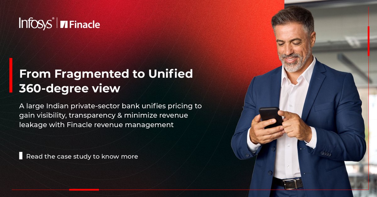 Finacle's tweet image. A leading Indian private-sector bank reimagined revenue management from fragmented pricing systems to a unified, composable platform. Download the case study: lnkd.in/dQESy98p

#RevenueManagement #BankingTech #DigitalTransformation