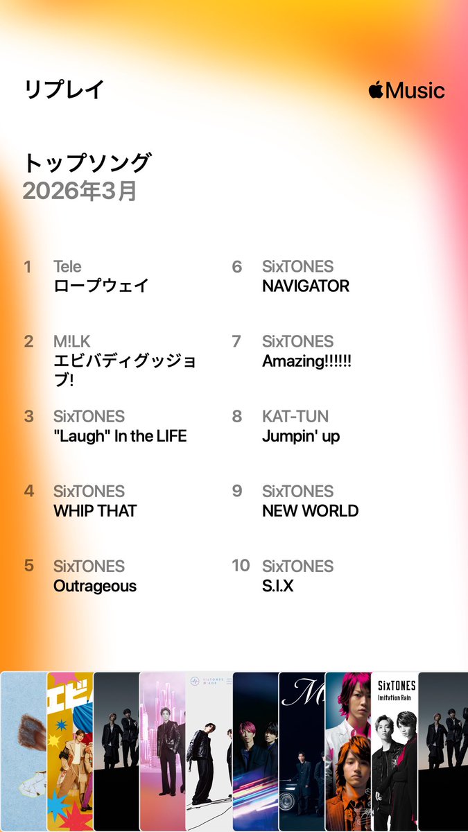k69sk_'s tweet photo. 3️⃣月🎶

SixTONESのライブセトリとKATｰTUNのサブスク解禁が嬉しすぎた1ヶ月🎤💫
ロープウェイ🚠は好きすぎてリリース日ずっと聞いてた https://t.co/zwBfteqZoD