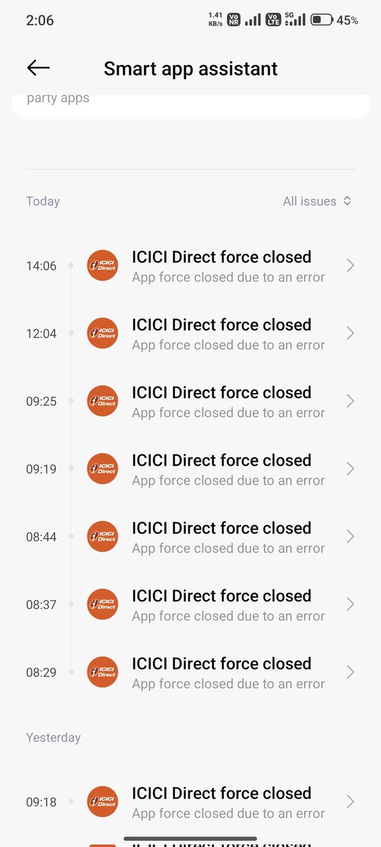 AshAshjeet's tweet photo. @ICICI_Direct @moneycontrolcom @Money9Live @jagograhakjago @Ajay_Bagga 
From few weeks ICICI Direct not working smoothly
It auto forcefully close
Option chain not opening
Hang many times 
I have high end mobile don't blame device or network
@ICICIBank
@ICICIBank_Care https://t.co/AJdBpIJvVo