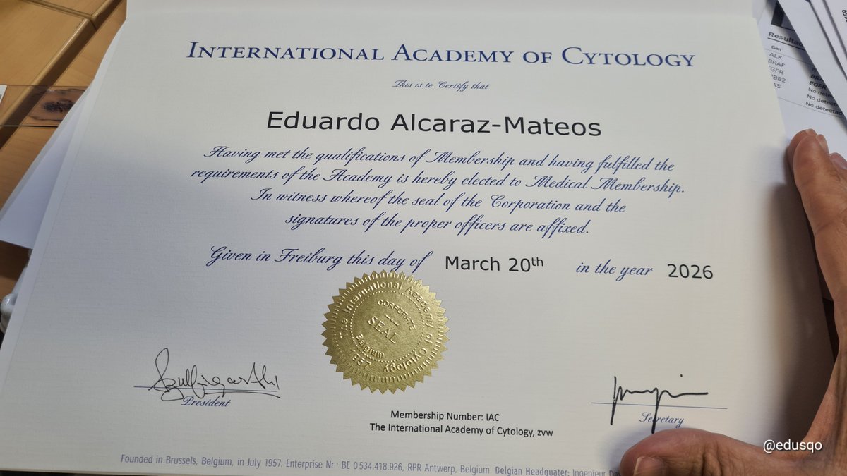 edusqo's tweet photo. Just received it!!! 🤩
I'm so proud of it! To be part of such an important society.
The International Academy of Cytology @IACytology
#CytoPath #CytoLovers https://t.co/6TmLKOZVuY