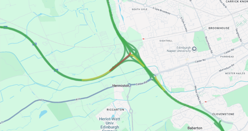 trafficscotland's tweet image. ❗️NEW ⏲️09:45

🛣️M8 E/B J1

⚠️The M8 eastbound is partially blocked on approach to the Hermiston Gait Roundabout due to a broken down vehicle.

🚗Please #TakeCare on approach.

🏷️OC: @SETrunkRoads 

🔗To check routes: traffic.gov.scot