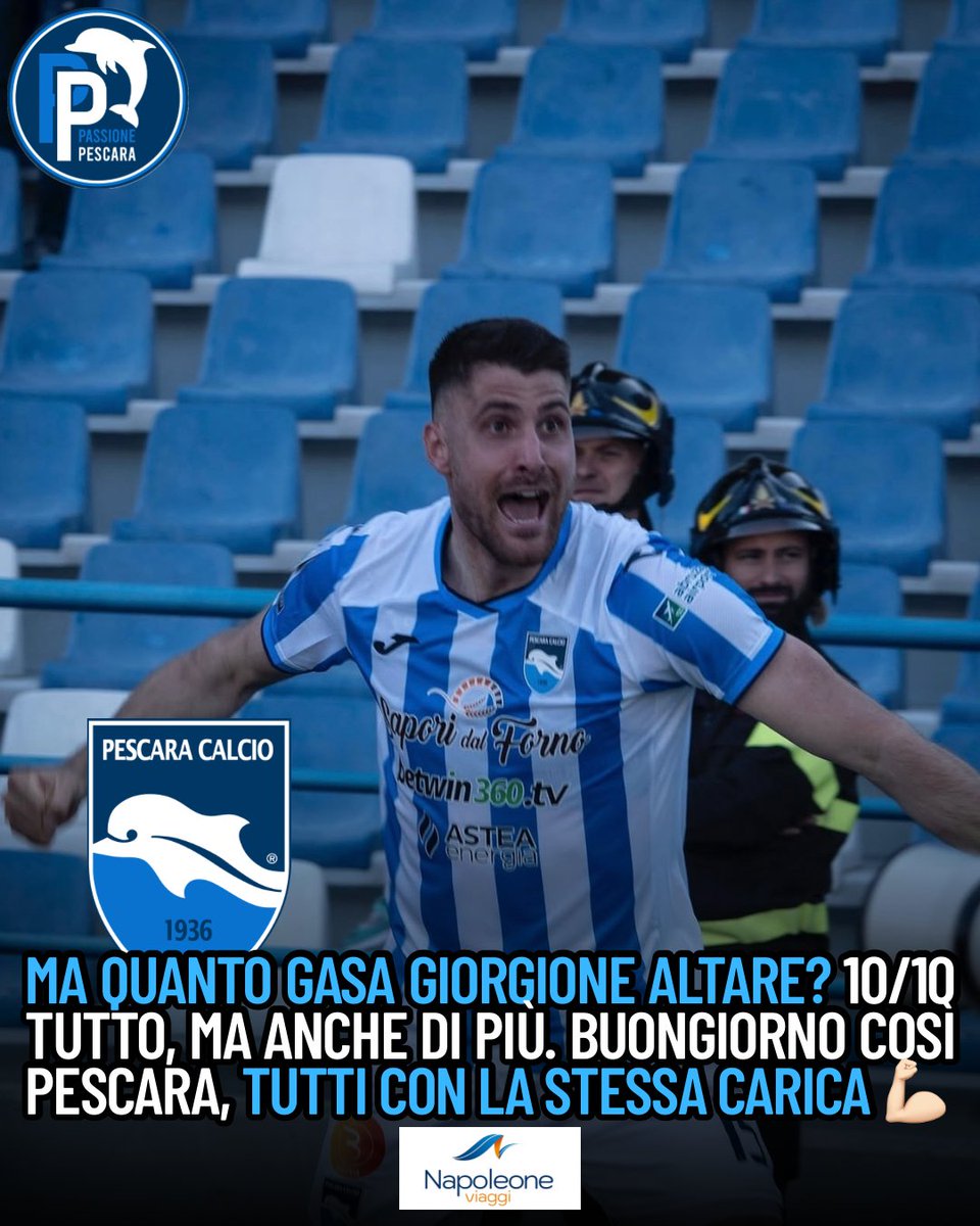 🐬 “Non c’è niente di più bello che svegliarsi dopo una vittoria in trasferta”, ancor di più farlo con la stessa carica di Giorgio Altare. Che gasa troppo, tantissimo 💪🏻💪🏻 Buongiorno Pescara! Avanti tutta