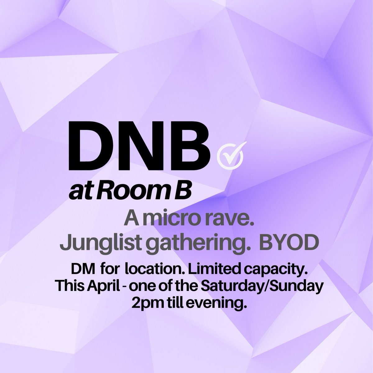 DeejayLow's tweet photo. Back in Room B, 11th April 2pm. For the aficionados and melomaniacs who truly know the sound !  A micro rave. A casual music promo session. No ticket. BYOD. #DnB https://t.co/KoS3RAbOGX