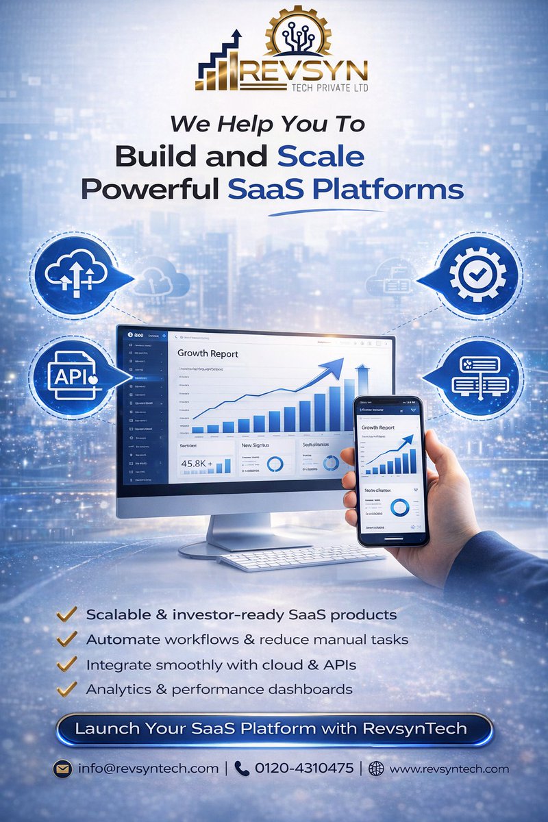 Revsyntech's tweet photo. Building a SaaS product is step one.
Scaling it successfully is where the real game begins.
We help you build, automate, and scale all in one place.

📩 info@revsyntech.com

🌐 https://t.co/QSvX9G4xa9

☎️ 0120-4310475

#SaaSGrowth #ScaleUp #BusinessGrowth #Automation #RevsynTech https://t.co/POKzi4s08S