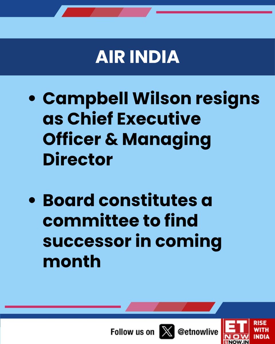 ETNOWlive's tweet image. #NewsAlert | Air India says: Board constitutes a committee to find successor in coming month 

@airindia #AirIndia #CEOresignation