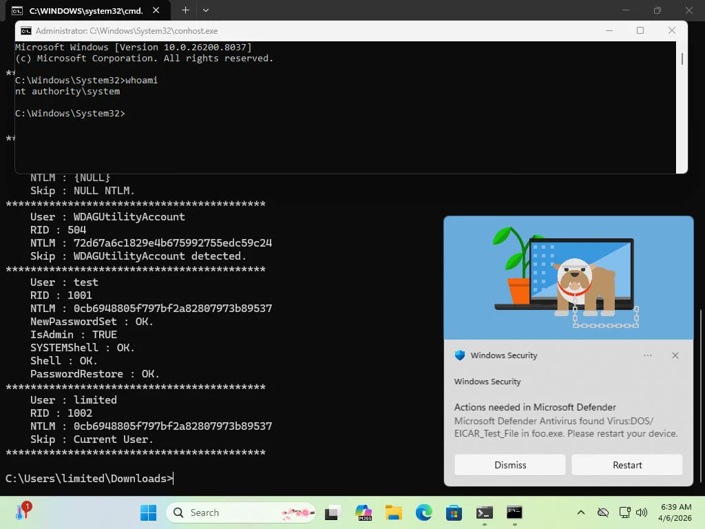 the_yellow_fall's tweet photo. BlueHammer is a functional 0-day exploit targeting Windows Defender’s update engine to achieve SYSTEM privileges. Here is how the unpatched LPE works.
#BlueHammer #WindowsDefender #0day #CyberSecurity #InfoSec #LPE #Microsoft #Exploit
https://t.co/bbZLEkTjY3 https://t.co/ISH6Qej6ln