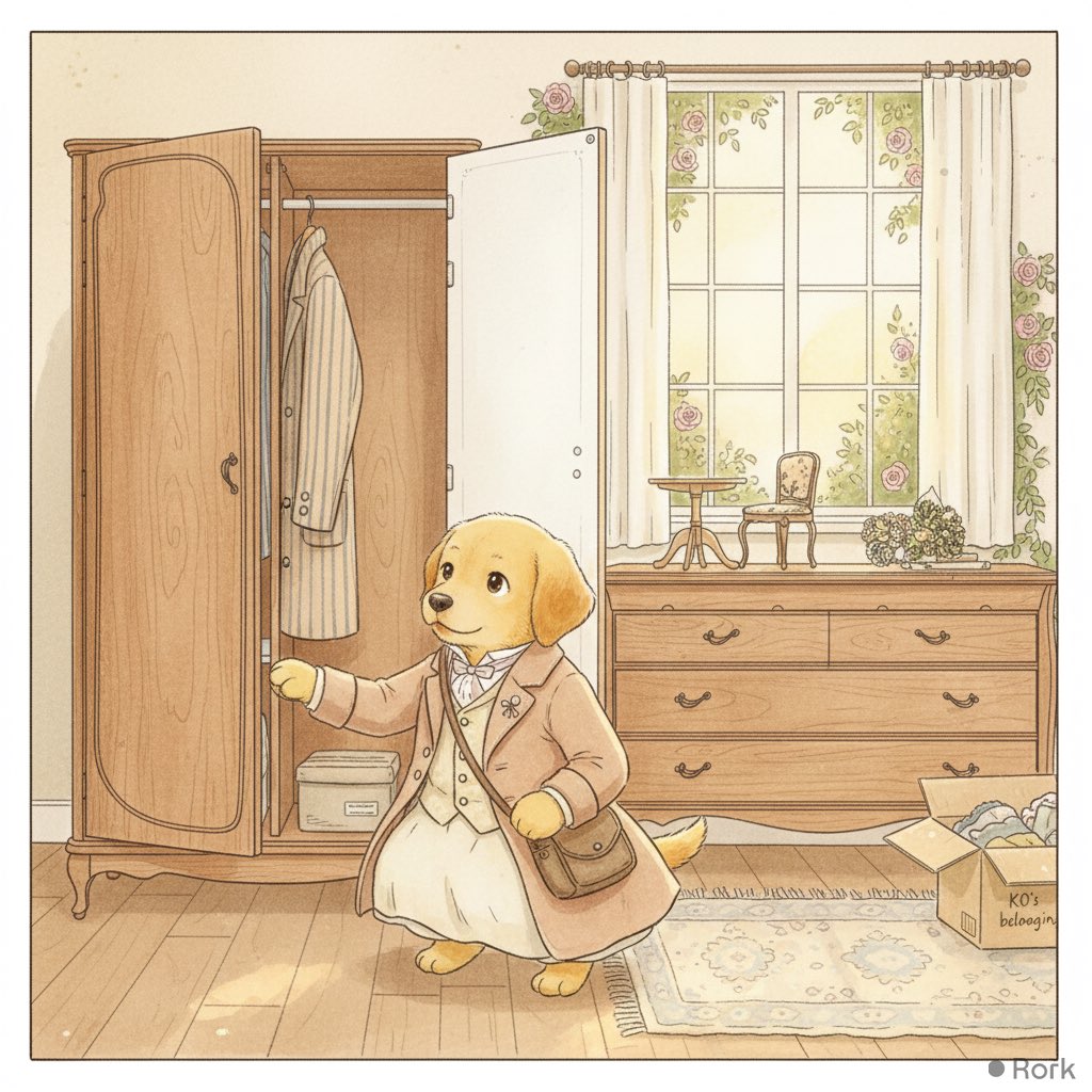KoboIshrsts's tweet photo. Morning light pooled like honey as KO, the yellow Labrador, tidied the room—each folded coat and polished drawer of the handcrafted Matsunaga Kobo furniture quietly holding another small chapter of her gentle day. #MatsunagaKobo #StorybookScene #Handcraft #LabradorTale https://t.co/nIeg6GjKaI