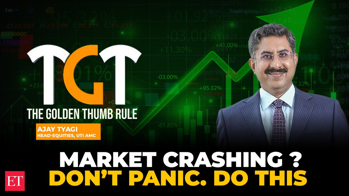 ETMarkets's tweet image. The Golden Thumb Rule | Should you pause your #SIP in a market fall? 

Catch our host @kshanand in conversation with Ajay Tyagi, Head-Equities, @utimutualfund, as they discuss how Market falls don’t destroy wealth; bad decisions do. Why “this time is different” misleads