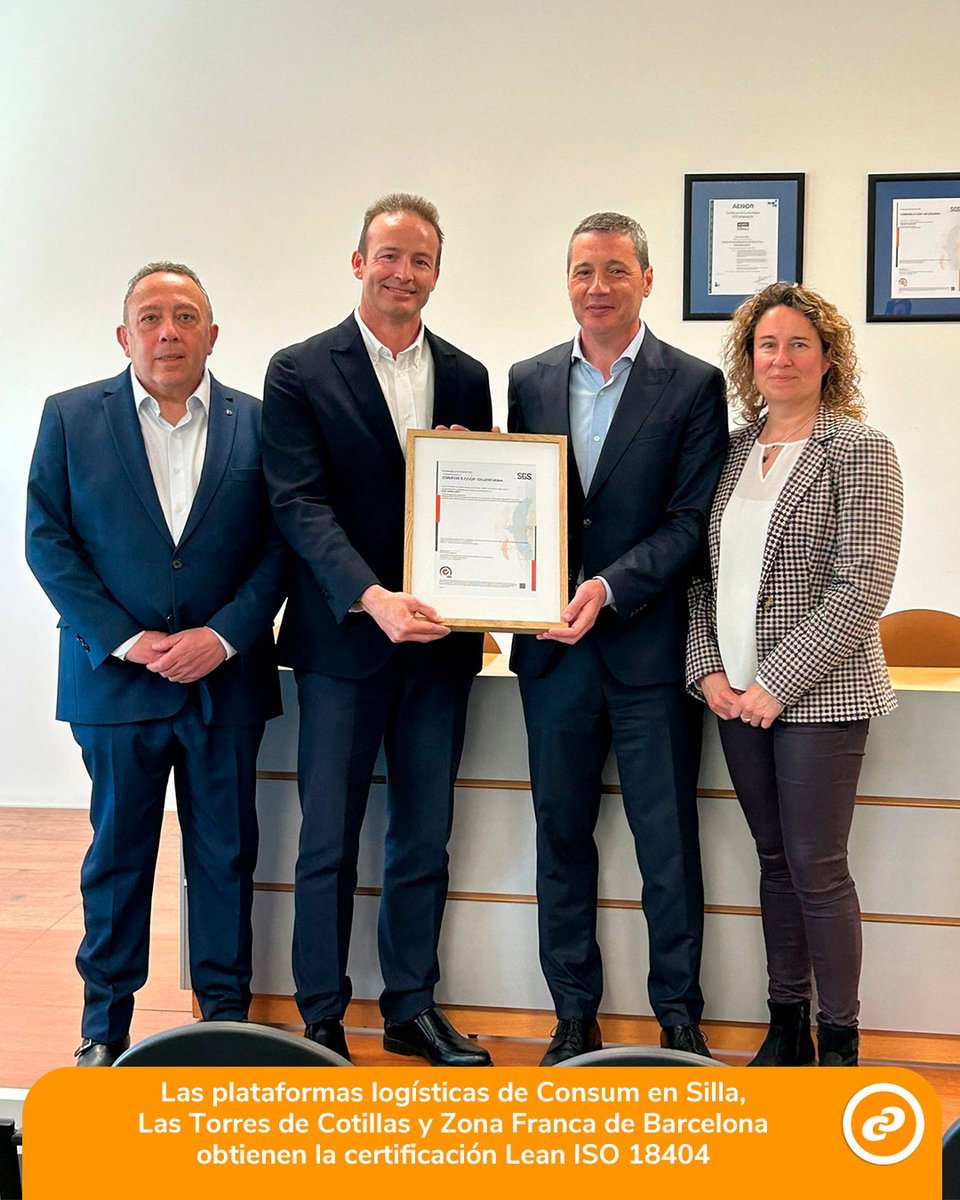 Consum's tweet image. Las plataformas logísticas de Consum en Silla, Las Torres de Cotillas y Zona Franca de Barcelona están certificadas con la Lean ISO 18404, que avala una gestión más eficiente, sostenible y orientada a la mejora continua.

@SGS_Spain 

#Consum 
#Lean 
#ISO18404 
#Logística