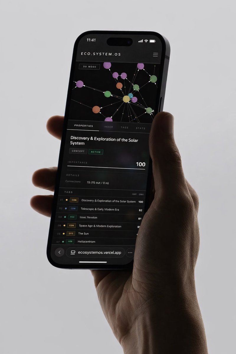 d_individuals's tweet photo. A new project just dropped.

We designed and built ECO.SYSTEM.OS — a visual way to explore knowledge, connections, and systems as living networks.

Open source. Available to everyone.

Explore it: https://t.co/dsXz4URpAN https://t.co/Ael0FXtco4
