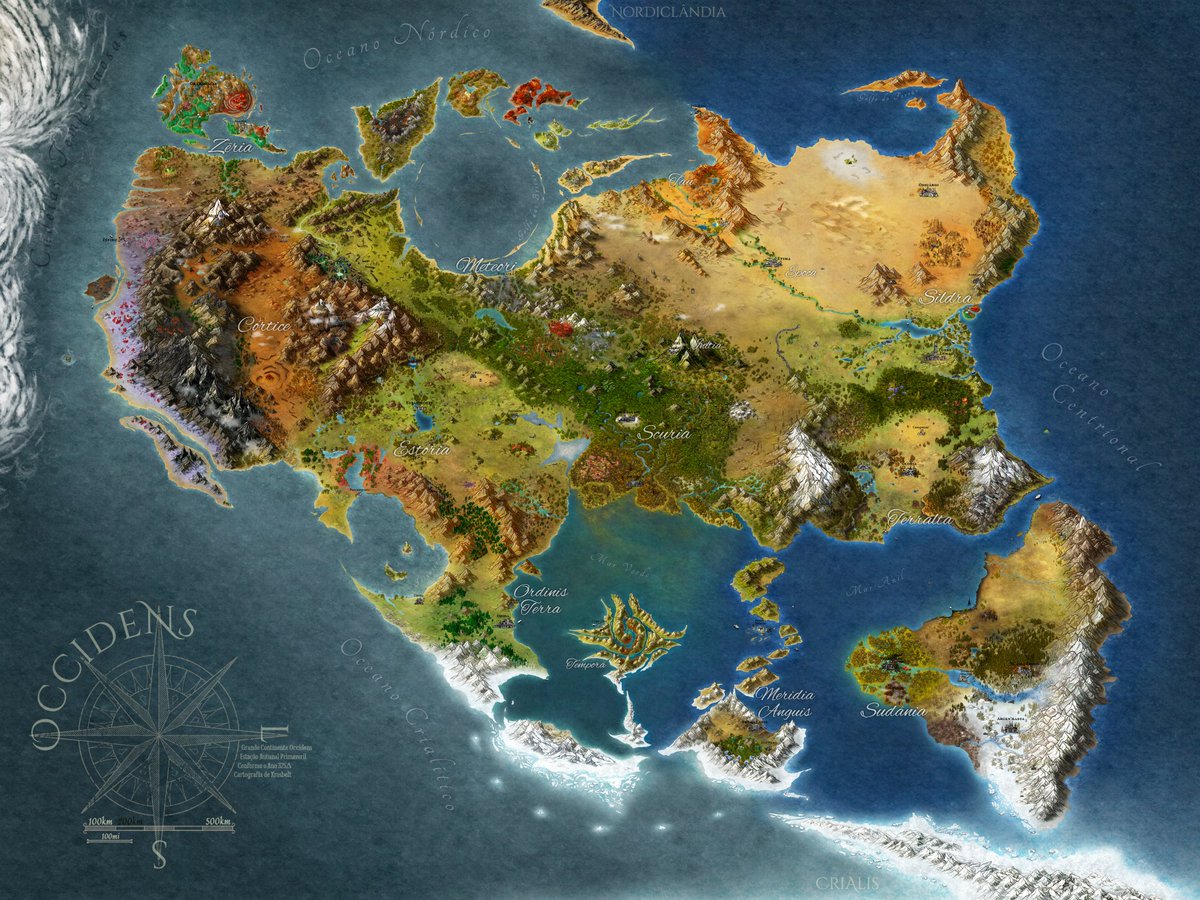 inkarnaterpg's tweet image. 🌎 Great Continent Occidens 🌎
 
"The map heavily relies on careful detailing of biomes and areas; if possible, look it up close."
 
🎨 Map by Kros Maps on our Explore page, created using our Fantasy World style.

#maps