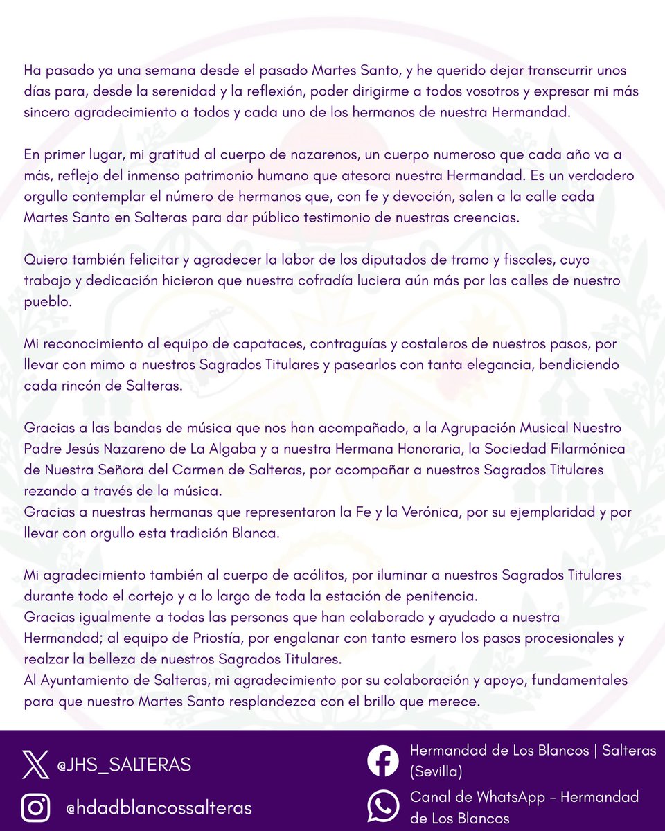 Hermandad de Los Blancos - Salteras (Sevilla) tweet media