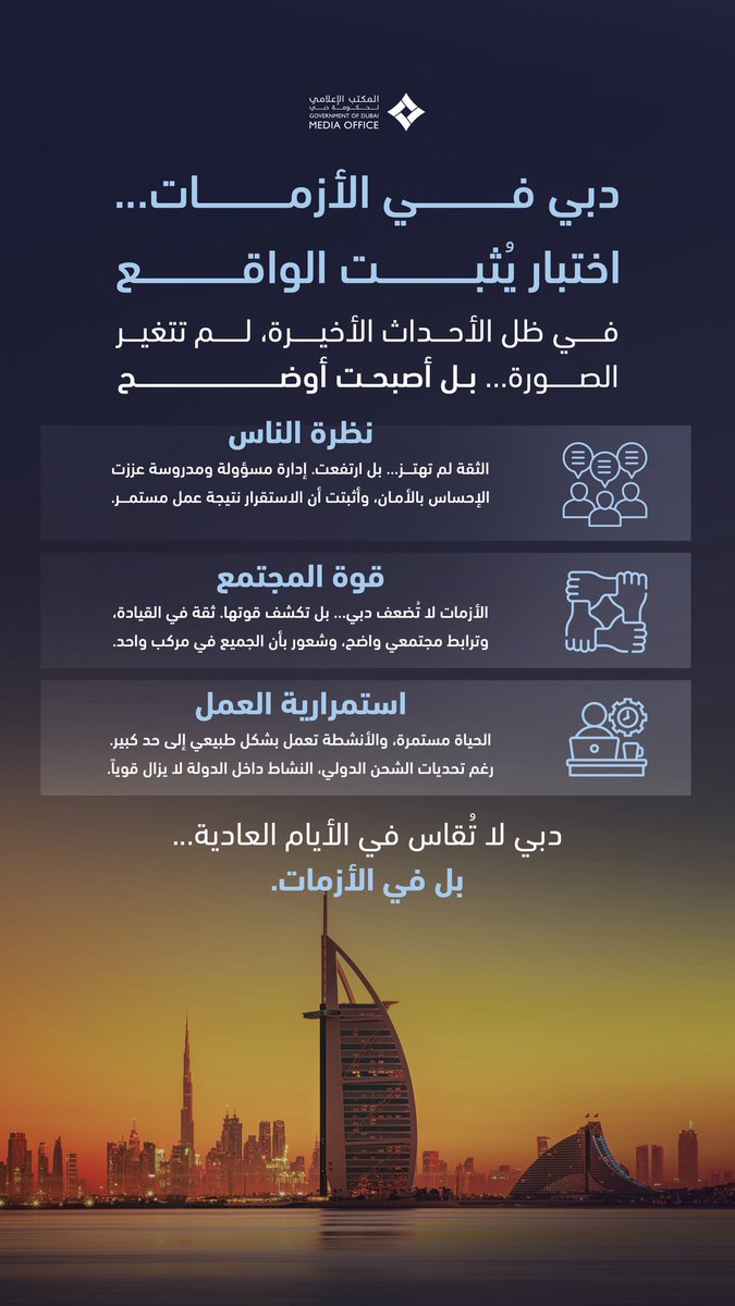 DXBMediaOffice's tweet photo. دبي في الأزمات... اختبار يُثبت الواقع. https://t.co/uZsnEoAstI