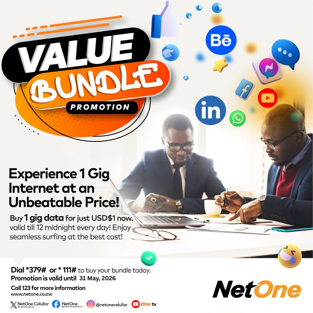 NetOneCellular's tweet photo. Work smarter with affordable fast internet! πΌπΆ
Get 1GB for just USD$1, valid till midnight daily. Dial *379# or *111# to buy now.
#ValueBundle #NetOne #TheWorldInOne https://t.co/wZ7ILxwNNi