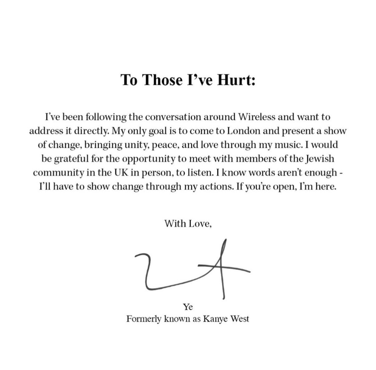 THARAGERS's tweet image. Ye has released a statement regarding the UK government reviewing his status to enter the country for Wireless Festival

He has offered to meet with members of the Jewish community in the UK.