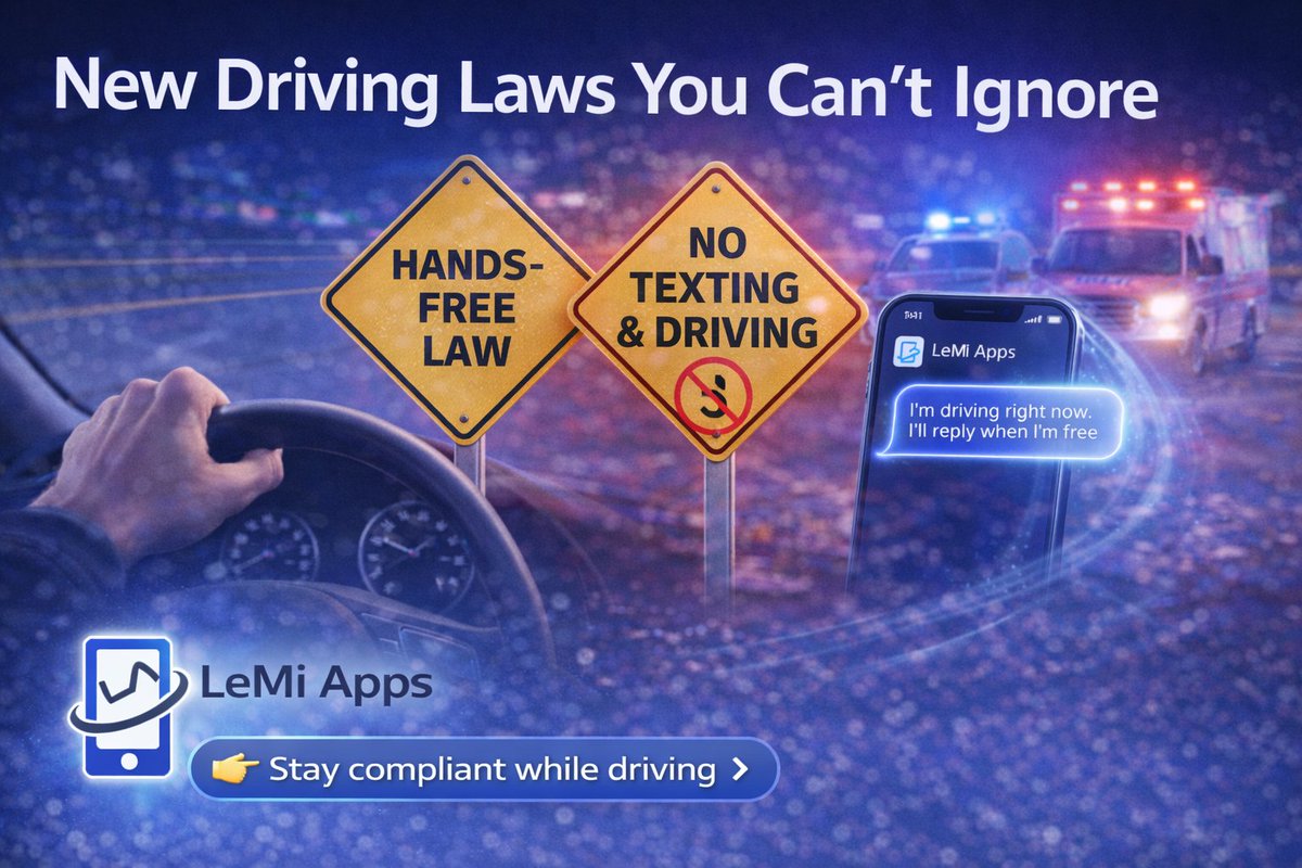 LeMiApps's tweet photo. Stricter hands-free driving laws are here.
Still replying manually?
LeMi Apps auto reply app keeps you compliant—auto-replies to messages while you drive.
Avoid risk. Avoid fines.
👉 https://t.co/i8NhXmHHeu https://t.co/jWZ7vOMZGb