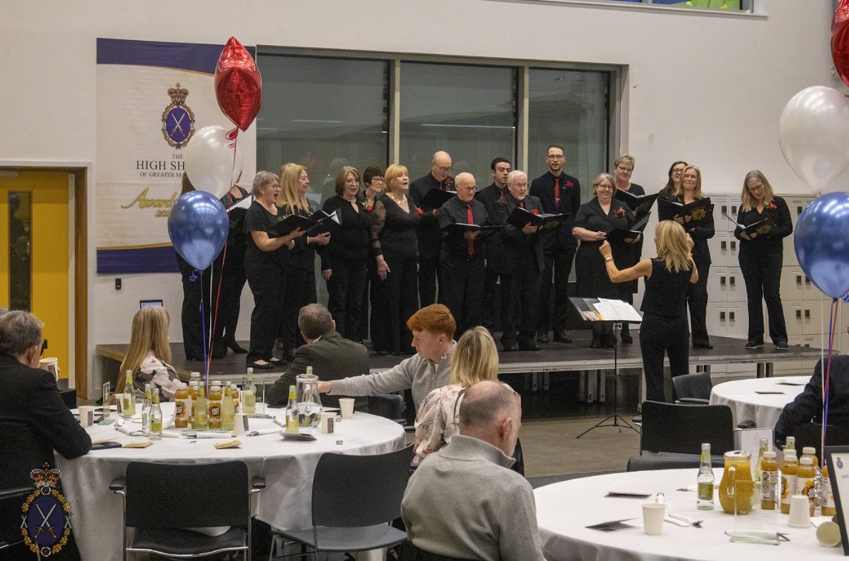 HighSheriffGM's tweet photo. On 6th March, we held the Greater Manchester High Sheriff’s Awards at Manchester Youth Zone. Over 20 individuals and groups were recognised, alongside brilliant entertainment from the Bury Fire Choir. A great evening celebrating community impact. https://t.co/XcpNfvmxRm