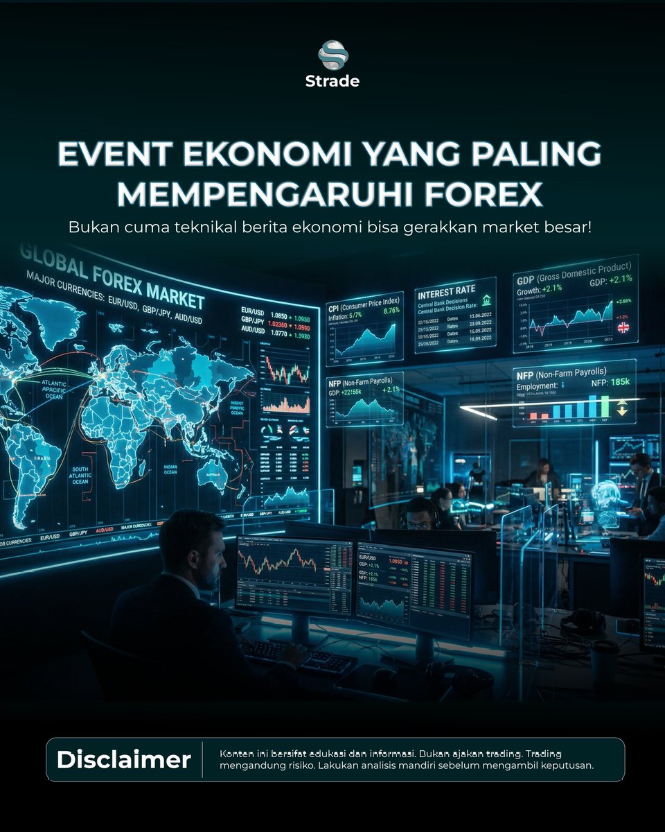 StradeOfficial's tweet photo. 🚨Trader Forex Wajib Tahu
 Event yang Paling Sering Bikin Pasar Gila:
• Inflasi (CPI)
• Suku Bunga The Fed, ECB, BoJ
• Non-Farm Payroll (NFP)
• Pidato Ketua Bank Sentral
Satu data saja bisa bikin mata uang anjlok atau melonjak keras
Cek Economic Calendar dulu sebelum trading! https://t.co/3roy0YVe2c