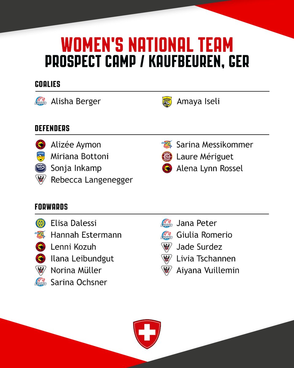 🇨🇭 Prospect Women’s National Team: Zusammenzug und Testspiele in Deutschland

👀 Espoirs de l’équipe nationale féminine : rassemblement et matchs amicaux en Allemagne

🏒 Prospect Women’s National Team: raduno e partite di preparazione in Germania

👉🏼 tinyurl.com/prospect-camp-…