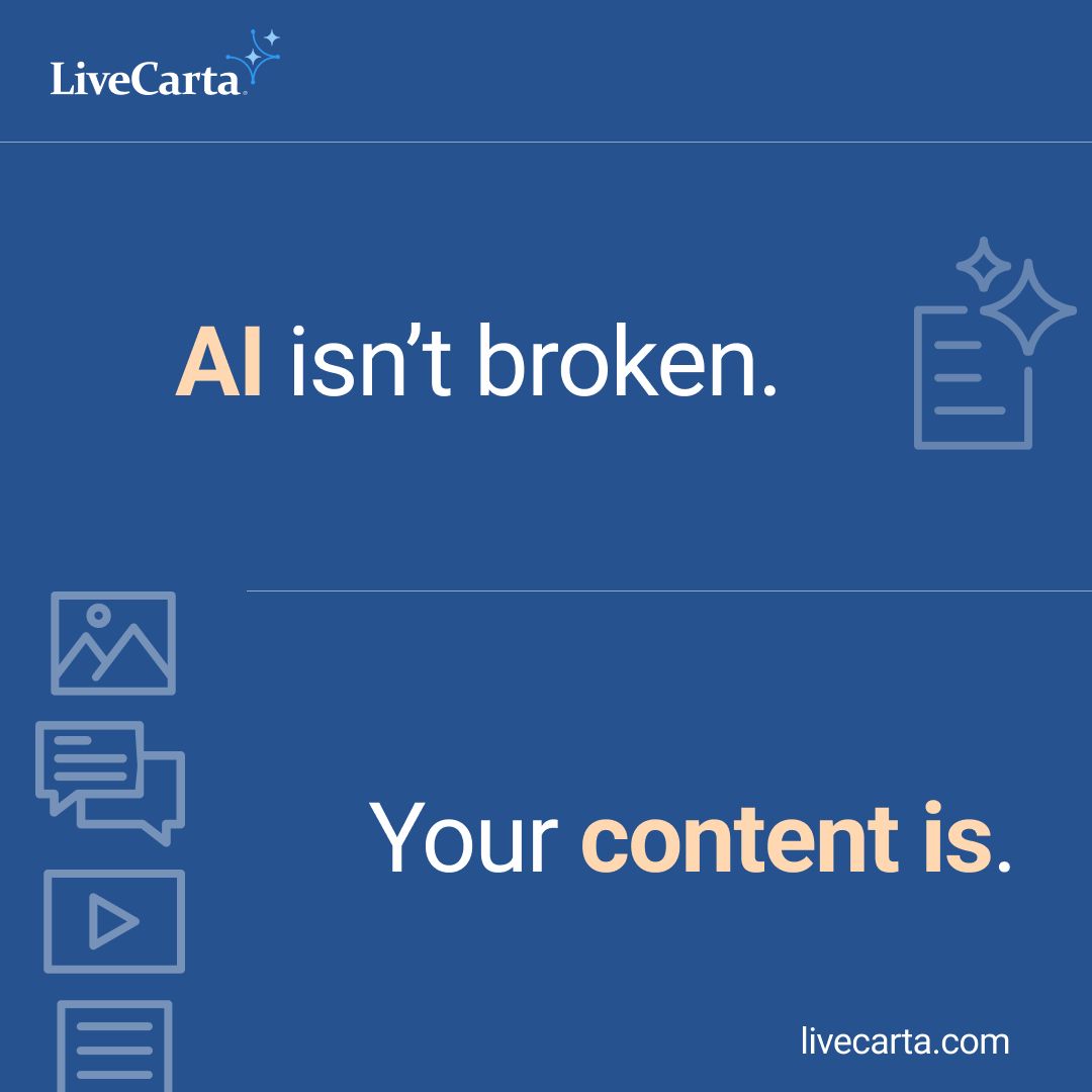 _livecarta's tweet photo. AI is getting smarter. But the content behind it isn’t.

Fragmented files.
Disconnected knowledge.
Missing context.

No model can fix that.
If the input is weak, the output will be too.

Learn more: https://t.co/BpuEQioPiG 

#EnterpriseAI #PrivateAI #DigitalContent #AIContent https://t.co/XSCryL4tfp